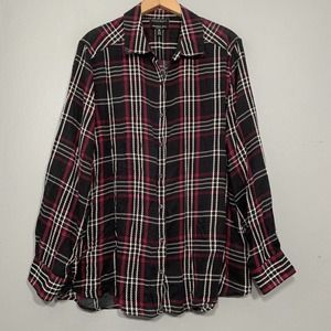 Foxcroft Plus Size 20W Black Plaid Wrinkle Free Shaped Fit Button Shirt Tencel